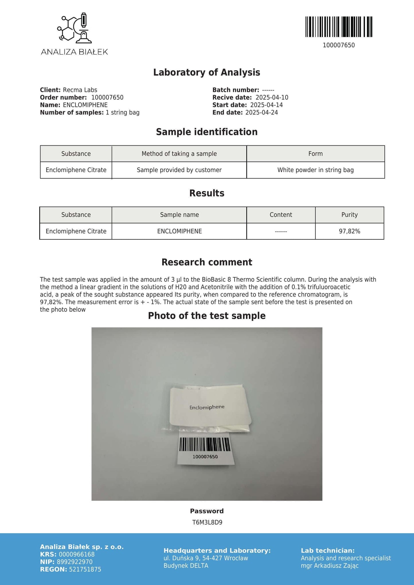 Enclomiphene Citrate – 12.5 mg/ml - Recma Labs