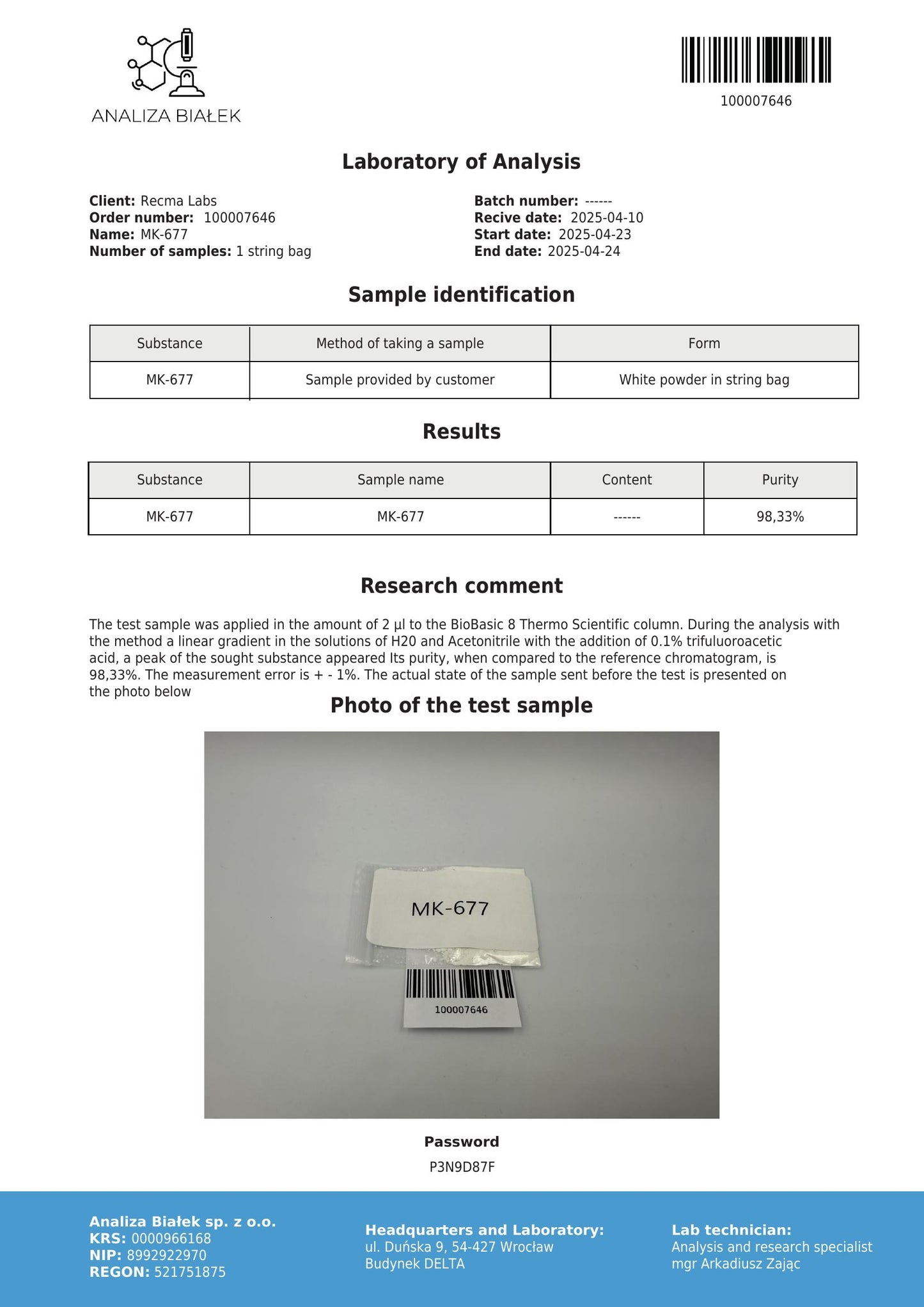 IBUTAMOREN (MK-677) Solution, 750mg (25mg/mL) - Recma Labs