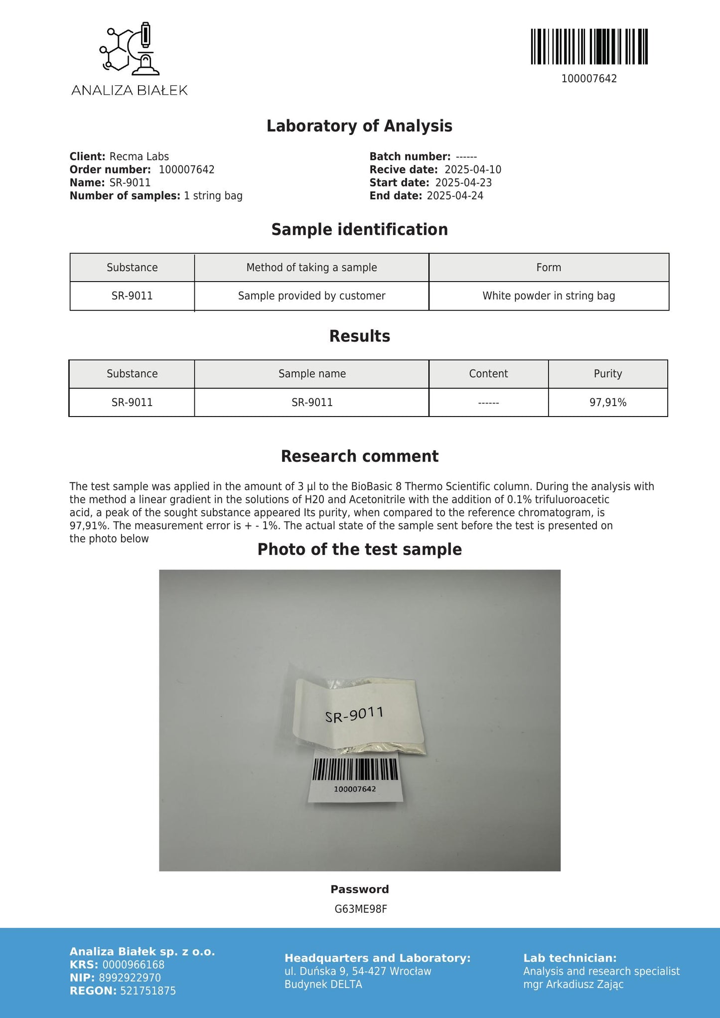 SR-9011 Powder, 1gr - Recma Labs