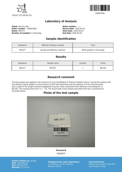 IBUTAMOREN (MK-677) Solution, 750mg (25mg/mL) - Recma Labs
